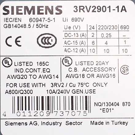 3RV2901-1A Контакт дополнительный Siemens (уп. 2 шт)