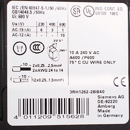 3RH1262-2BB40 Контактор вспомогательный Siemens