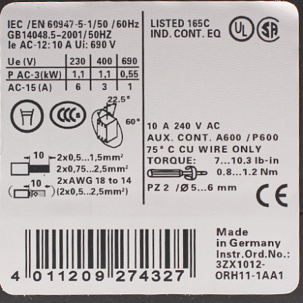 3RT1017-1AK61 Контактор Siemens