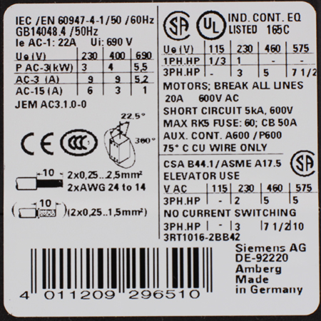 3RT1016-2BB42 Контактор Siemens