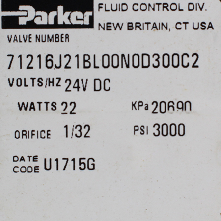 71216J21BL00N0D300C2 Электромагнит для клапана Parker (б/у)