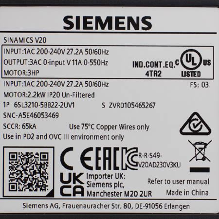 6SL3210-5BB22-2UV1 Преобразователь частоты Siemens