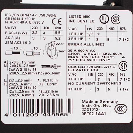 3RT1023-1BB44 Контактор Siemens (б/у)