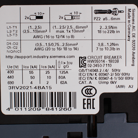 3RV2021-4BA15 Выключатель автоматический Siemens