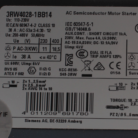 3RW4028-1BB14 Устройство плавного пуска Siemens