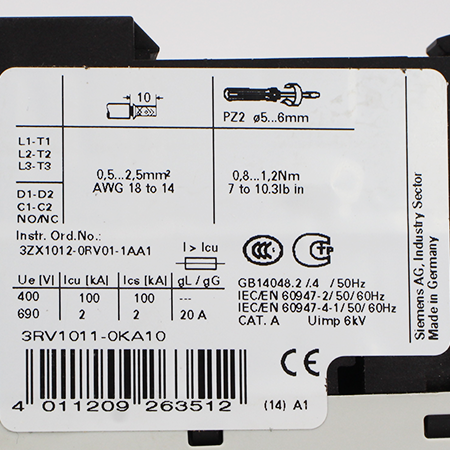 3RV1011-0KA10 Выключатель автоматический Siemens