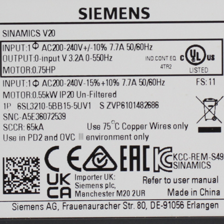 6SL3210-5BB15-5UV1 Преобразователь частоты Siemens