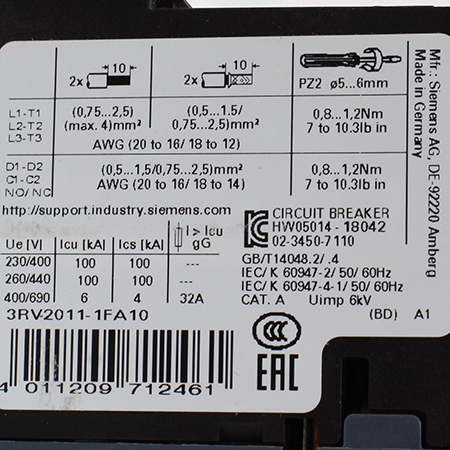 3RV2011-1FA10 Выключатель автоматический Siemens