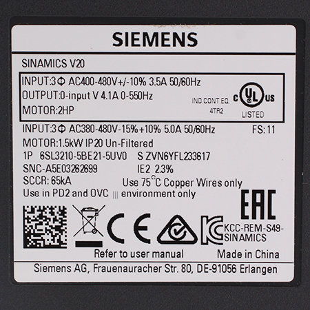 6SL3210-5BE21-5UV0 Преобразователь частоты Siemens