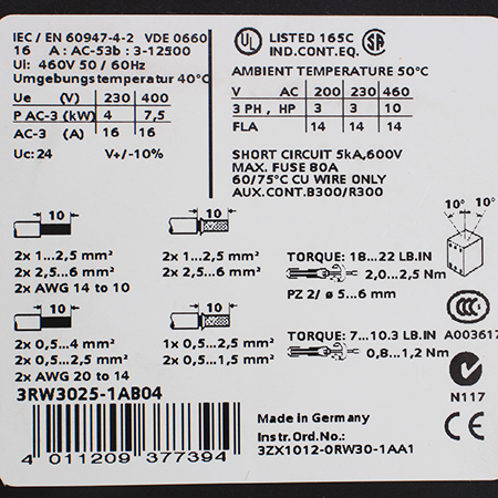 3RW3025-1AB04 Устройство плавного пуска Siemens