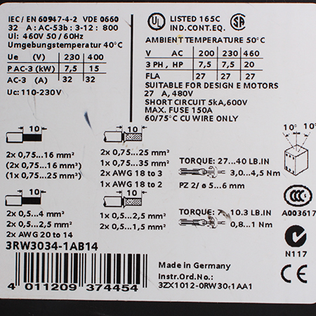 3RW3034-1AB14 Устройство плавного пуска Siemens