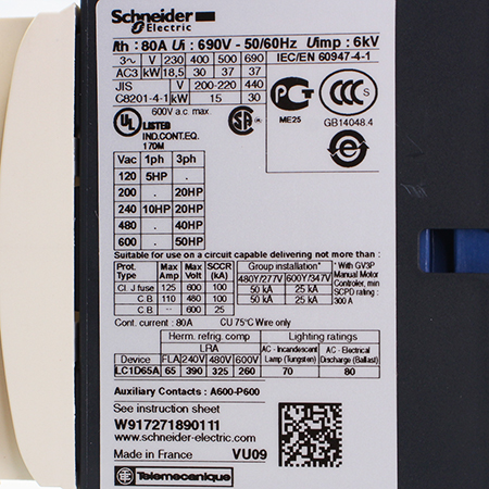 LC1D65A3M7 Контактор Schneider Electric