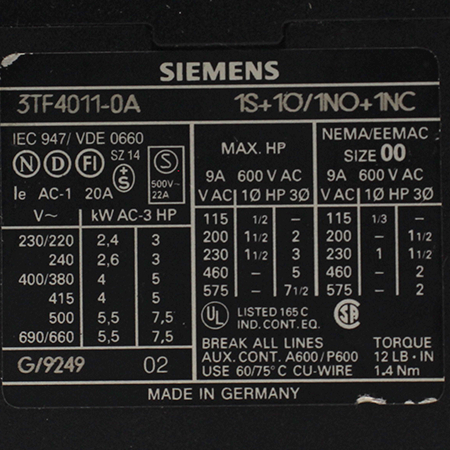 3TF4011-0A Контактор Siemens