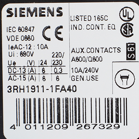 3RH1911-1FA40 Блок дополнительных контактов Siemens