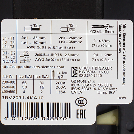 3RV2031-4KA10 Выключатель автоматический Siemens