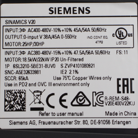 6SL3210-5BE31-8UV0 Преобразователь частоты Siemens