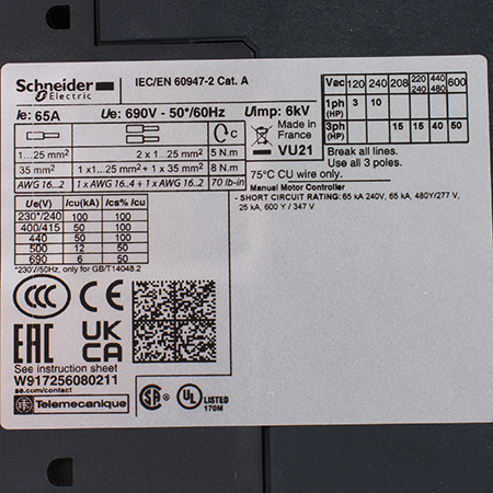 GV3L65 Выключатель автоматический Schneider Electric