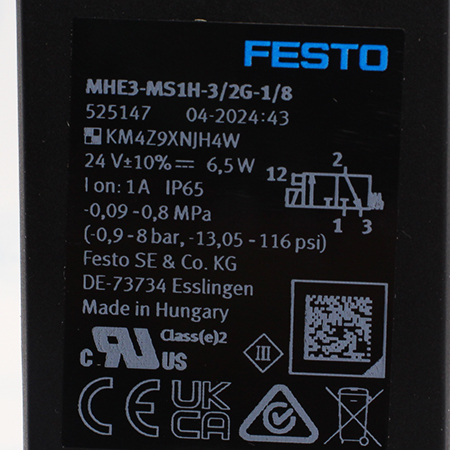 MHE3-MS1H-3/2G-1/8 Распределитель с электромагнитным управлением Festo