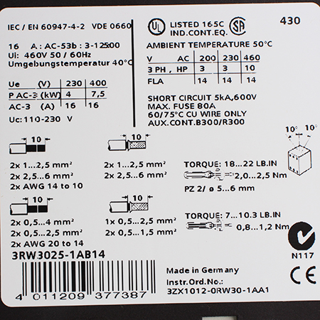 3RW3025-1AB14 Устройство плавного пуска Siemens