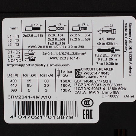 3RV2041-4MA10 Выключатель автоматический Siemens