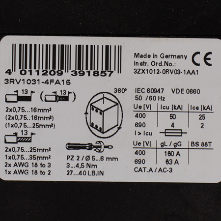 3RV1031-4FA15 Выключатель автоматический Siemens