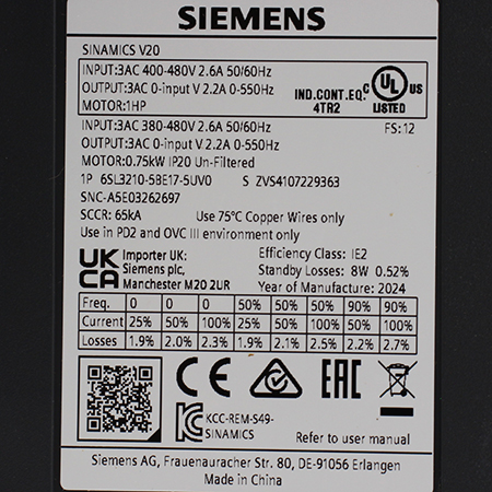 6SL3210-5BE17-5UV0 Преобразователь частоты Siemens