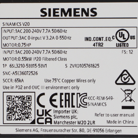 6SL3210-5BB15-5BV1 Преобразователь частоты Siemens