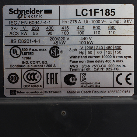 LC1F185M7 Контактор Schneider Electric (с хранения)