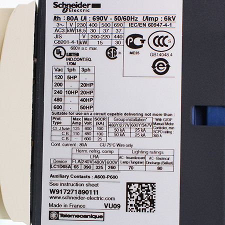 LC1D65A3P7 Контактор Schneider Electric