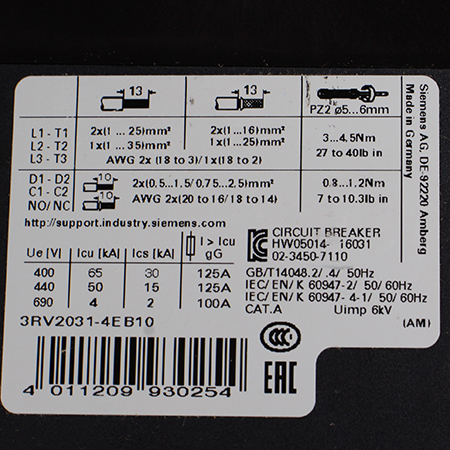 3RV2031-4EB10 Выключатель автоматический Siemens