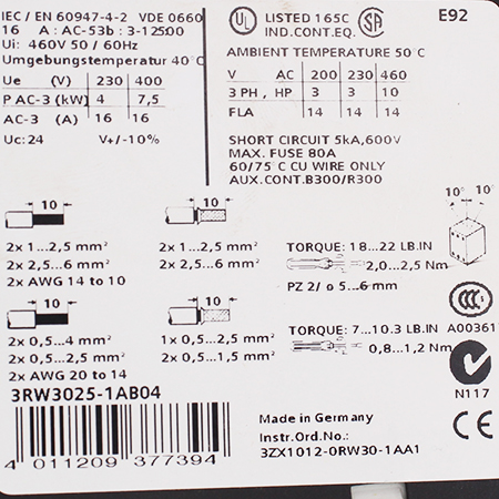 3RW3025-1AB04 Устройство плавного пуска Siemens