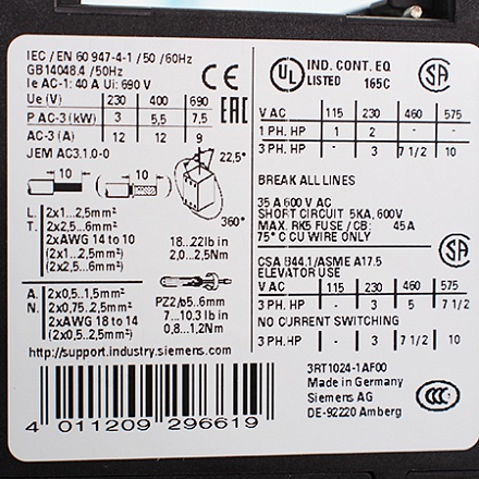 3RT1024-1AF00 Контактор Siemens