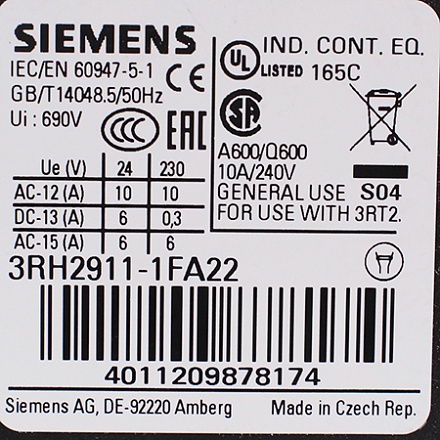 3RH2911-1FA22 Модуль блок-контактов Siemens