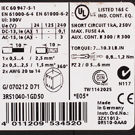 3RS1040-1GD50 Реле контроля Siemens