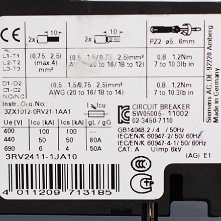 3RV2411-1JA10 Выключатель автоматический Siemens