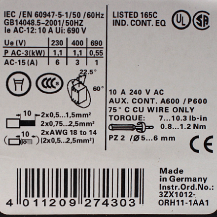 3RH1122-1BB40 Контактор вспомогательный Siemens